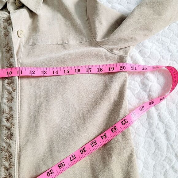 Embroidered leather suede jacket boho medium vintage y2k shacket - Picture 4 of 9